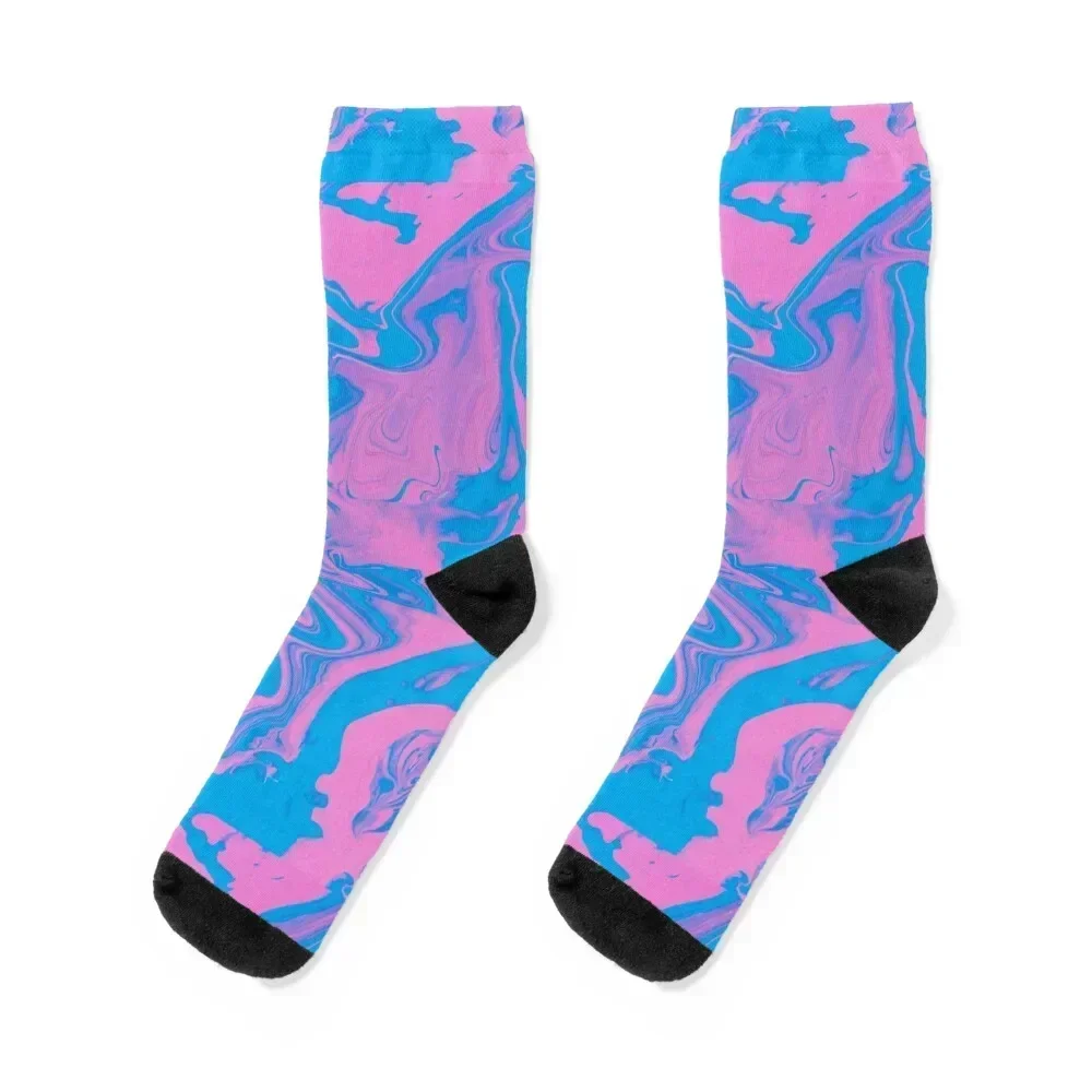 

Cotton Candy Pink & Blue Liquid Marble Socks football sport set hip hop Socks Female Men's