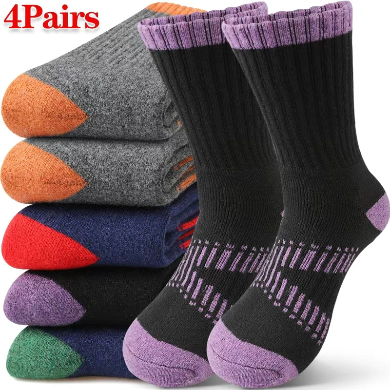 4 Paar dicke, weiche Woll-Crew-Socken für Damen, Thermo-Mütze, Sport-Socken mit mittlerer Wade, Unisex, Herbst und Winter, für Outdoor-Wandersportarten