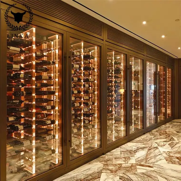 

Stainless steel wine cabinet wine rack villa home refrigerated wine cabinet custom wine kiln winery display rack SUS 304