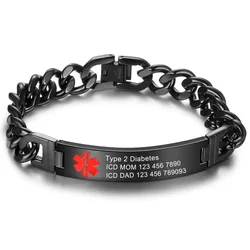 DIY Customized Medical Alert ID Bracelets,ICE SOS Women Men Wristband,Stainless Steel Jewelry