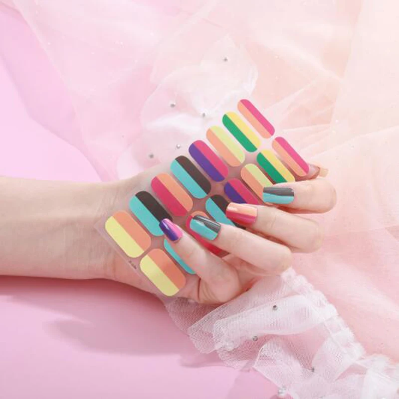 Decalcomanie per adesivi per unghie finte a copertura totale, involucri per unghie a strisce glitterate, decorazione autoadesiva per nail art