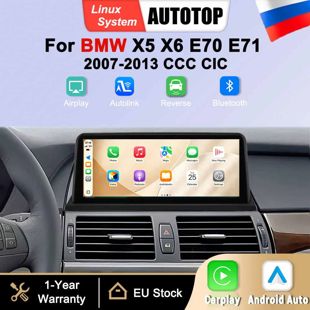 Schermo Touch da 10,25 Pollici 1920*720P, Radio Multimediale Linux, CarPlay Wireless, Android Auto per BMW X5 E70 X6 E71 E72 2007-2012, CCC CIC, Navigazione GPS, Mirror Link, Bluetooth, Sistemi