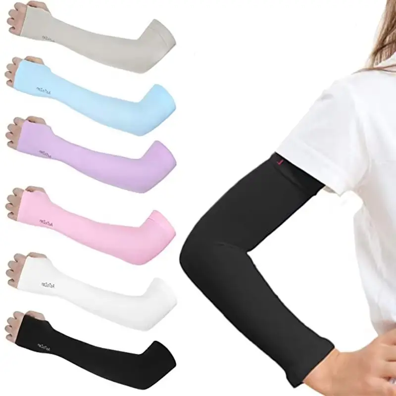 Manches de protection UV en soie glacée pour l'été, très élastiques, respirantes et rafraîchissantes, pour enfants de 4 à 12 ans, pour le cyclisme, la plage et les activités de plein air
