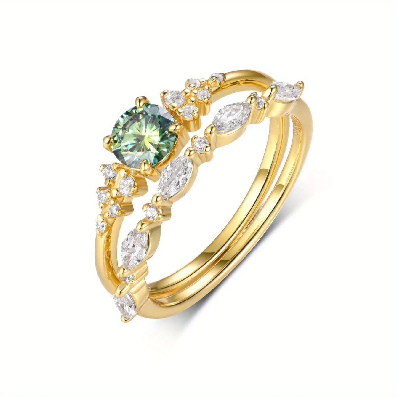 

S925 Серебро 0,5 карата Зеленый Муассанит Комплект колец Обручальное кольцо Изящные ювелирные изделия Женский свадебный комплект Подарок на День святого Валентина