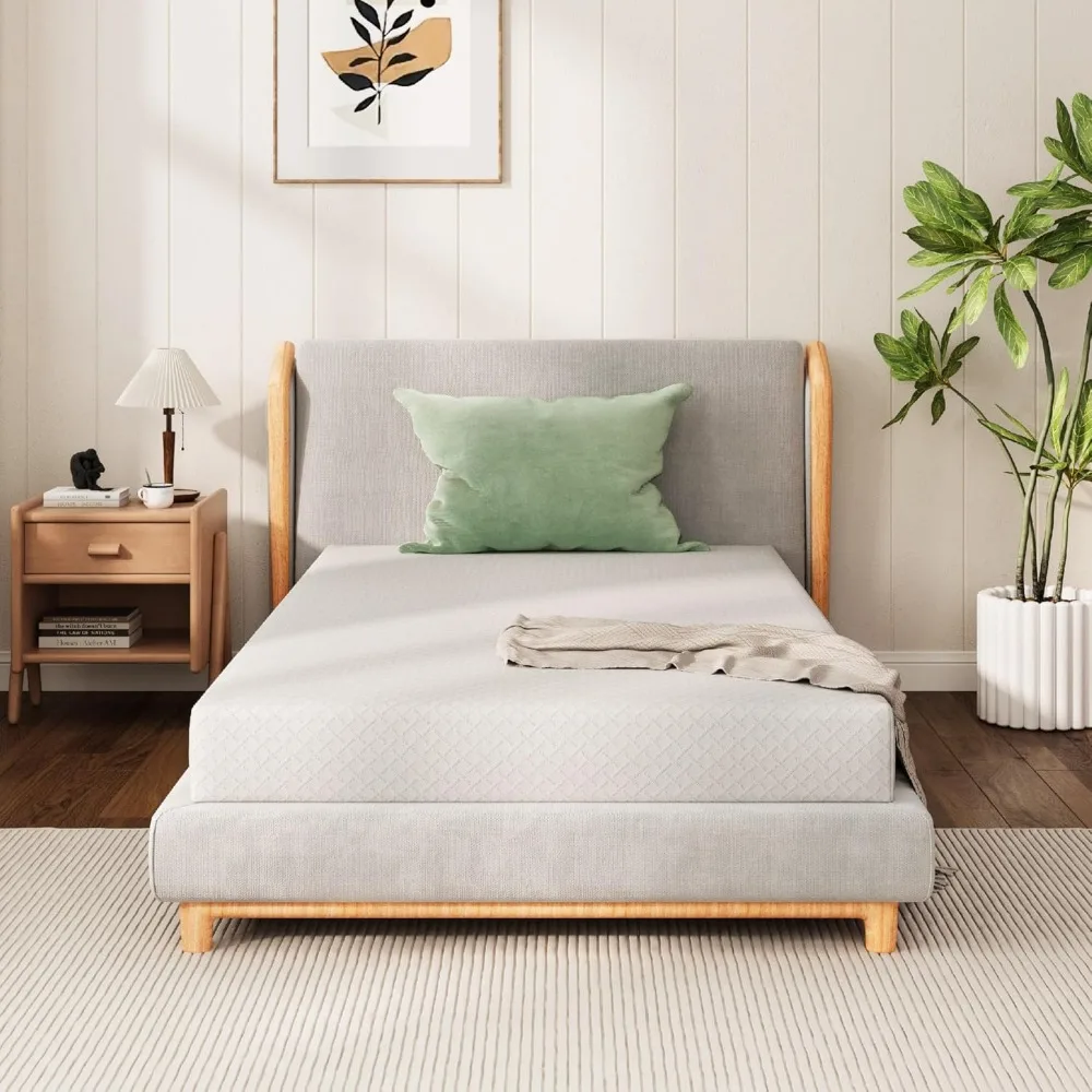

6 Inch Twin Size Mattress Green Tea Gel Cooling Memory Foam Mattress in a Box with Fiberglass Free Breathable Cover, Back Pain
