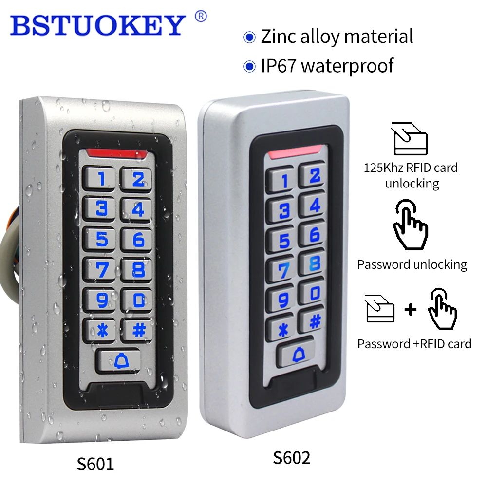 

Standalone Metal Keypad Backlit WG RFID 125khz Reader for Access Control System Proximity Card 2000 User Door Lock Outdoor Entry