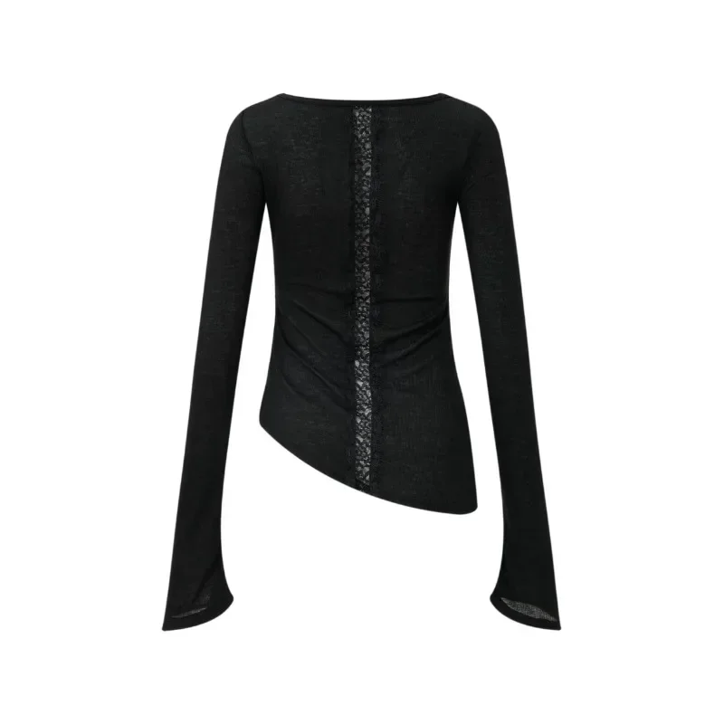 Y2k تي شيرت نسائي أسود كوكيت Harajuku دانتيل مفرغ كم مضيئة موضة يابانية تي شيرت ضيق جيارو ملابس الشارع