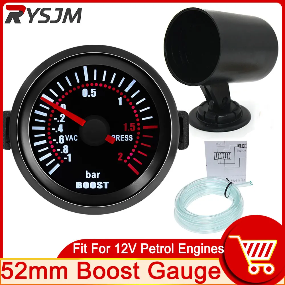 HD 2inch 52mm Turbo Boost Gauge -1~2 Bar / -30~30 PSI Vacuum Press Meter Analog Black Case White LED 12V Meter Smoke Lens