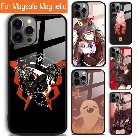 Cartoon Hu Tao Genshin Impact Phone Case For iPhone 16 15 14 13 12 11 Pro Max Plus Magsafe Magnetic Wireless Charging Cover