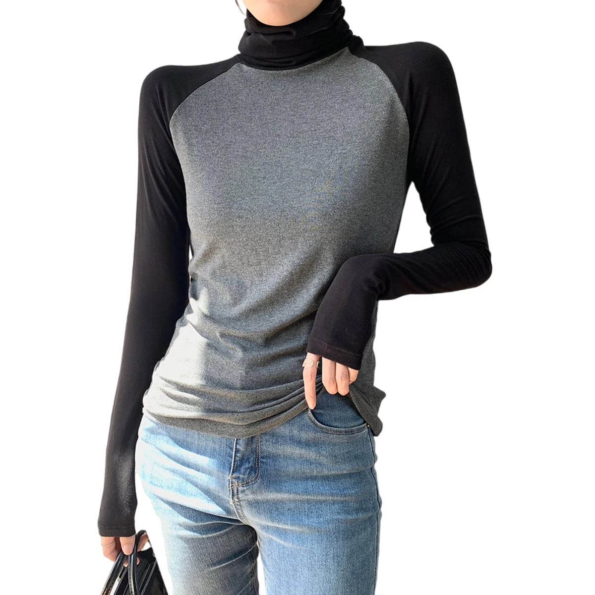 

Women Cotton T-shirt Turtleneck Solid color Lady Tees Long Sleeve Women's clothing Female T-shirts Freeshipping