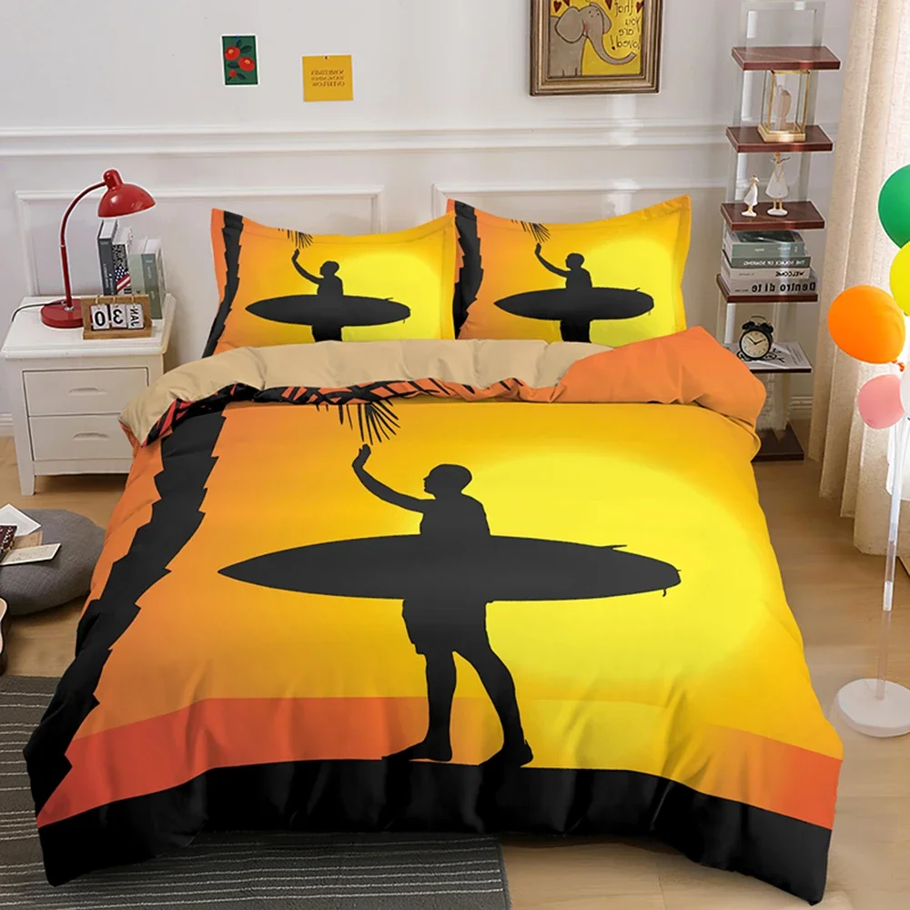 

Luxury Sunset Surfing for Teens Boys Girls Adults Kid Gift Duvet Cover Summer Beach Theme for Bedroom Decoration Queen King Size