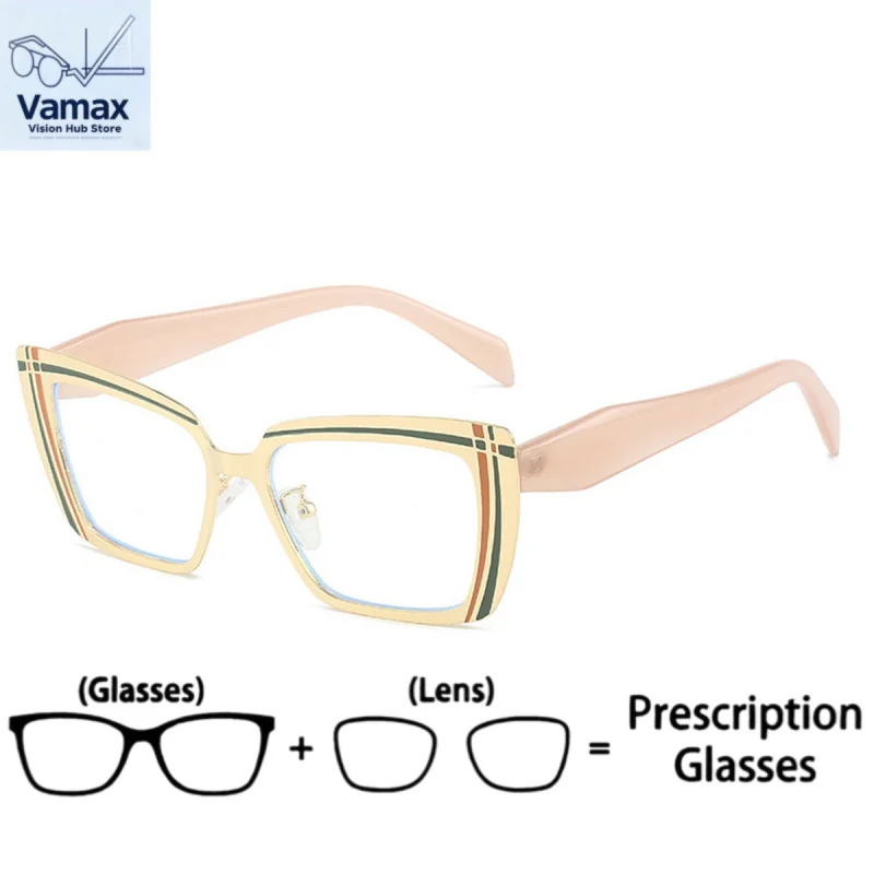 

VAMAX Stylish Metal Square Cat Eye Prescription Glasses Blue Light Blocking Glasses For Women