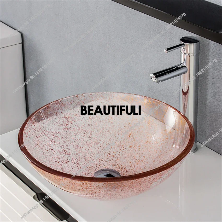 

RR Modern art Bathroom Washbasin Countertop Tempered Glass Basin Sink Faucet Set Washroom Vessel Vanity Bar