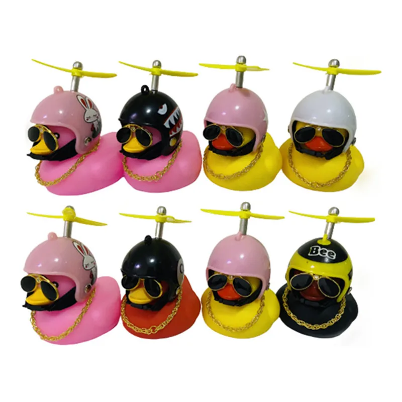 Car Little Yellow Duck With Helmet Auto Interior Wind-breaking Wave-breaking Duck Car Internal Decor Small Yellow Duck Toys