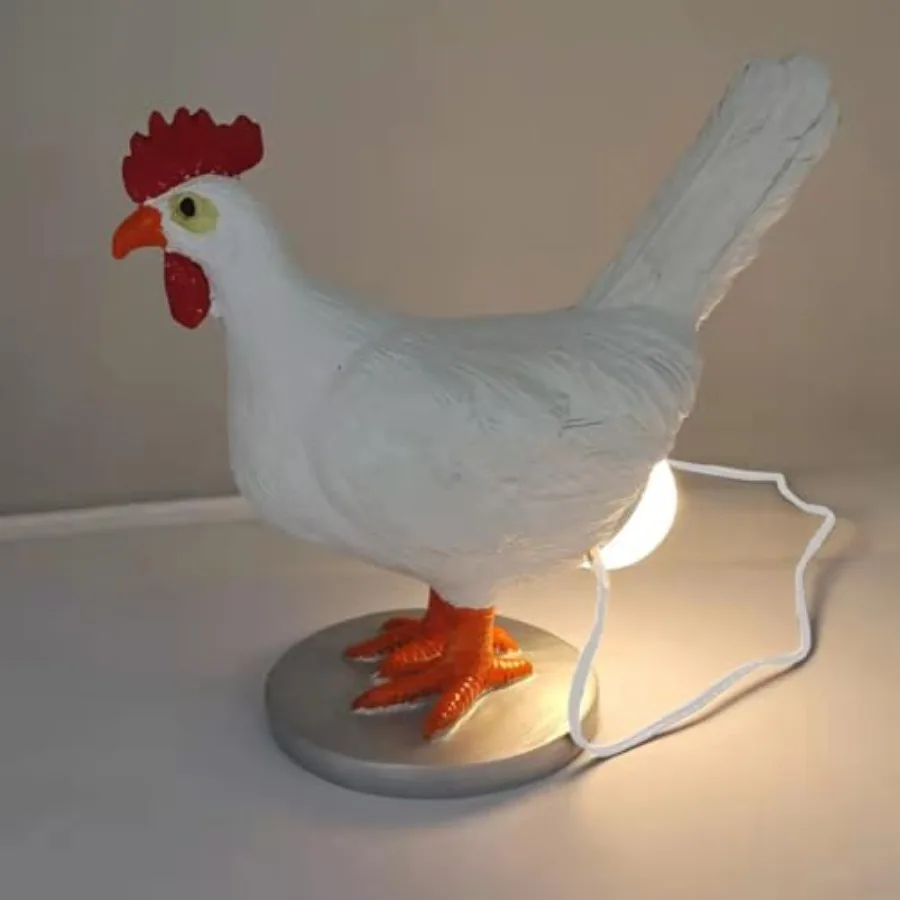 Chicken Night Light Laying Egg, USB LED Table Lamp, Small Resin Decor Light, 5.51 x 5.91 x 2.36 in, 59 in Cable, White Shell, F