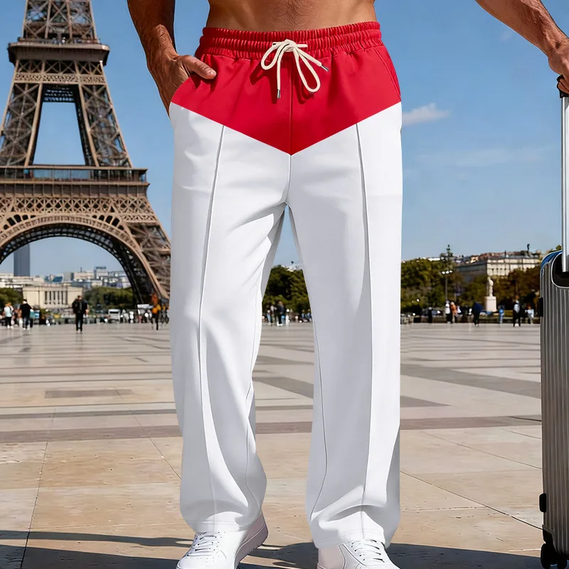 الربيع والخريف الرجال فضفاض عصري عارضة اللون المتناقضة التنقل شارع العليا الهيب هوب السراويل المستقيمة