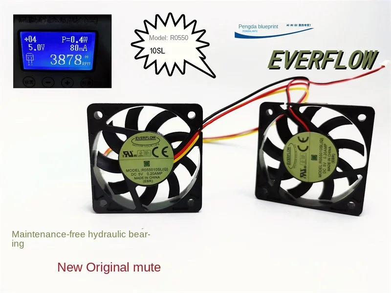 New Mute 5010 Hydraulic R055010sl DC 5V 0.2a Three-Wire Speed Measuring 5cm Motherboard Cooling Fan 50*50 * 10mm