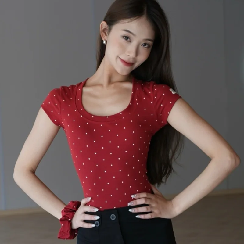 

Платье для латинских танцев по индивидуальному заказу, практический класс, разноцветные брюки-трубы с квадратным воротником в горошек и короткими рукавами для женщин