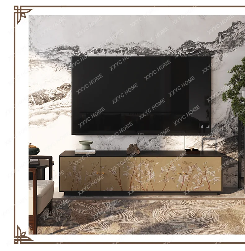 

LLEntrance storage, integrated wall-to-wall walnut durable living room TV cabinet customization
