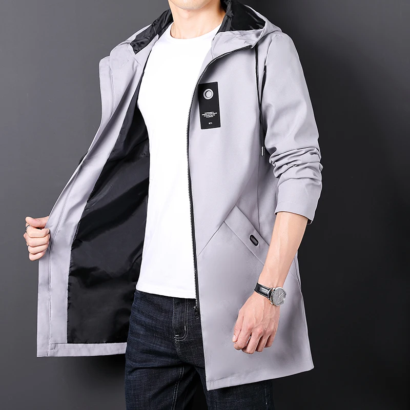 Cross border foreign trade hot item NASA Spring and Autumn business hooded youth mid to long youth casual jacket men's windbreak