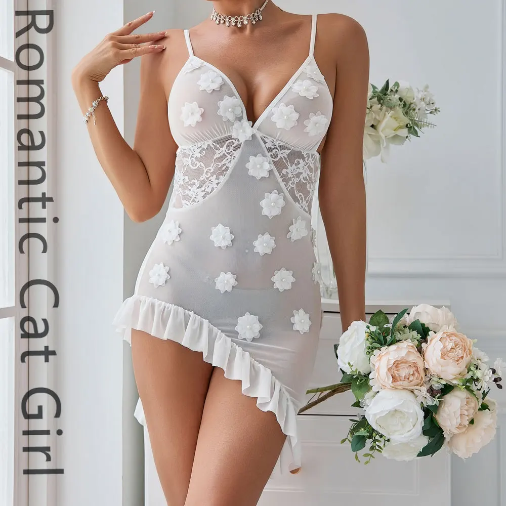 

2025 new European and American style summer sexy babes pure desire ruffle edge solid color suspender dress pajamas 27