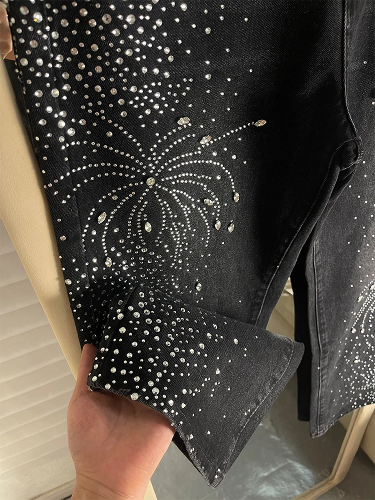 Fashion Hot Diamond Full Diamond Flash Chic Jeans Men Women 2025 Summer New Trendy Niche Design Loose Straight Wide Leg Trousers