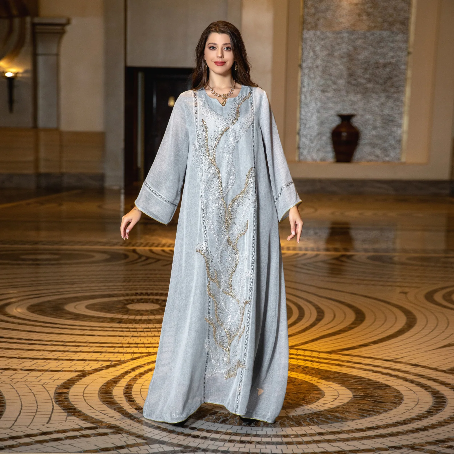 Ramadan Middle Eastern Evening Dress, Saudi Arabian, Muslims Luxury Fashion Robe, Sequin Embroidered, Jalabiya Reception, Dubai