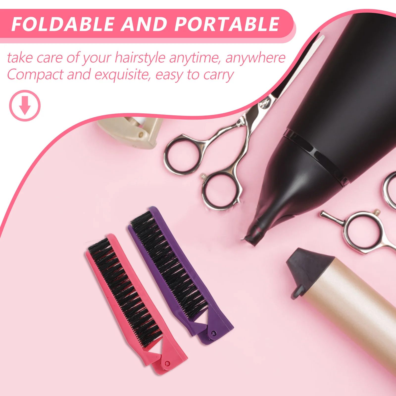 

2pcs Foldable Hair Comb Compact Travel Size Brush For Women Detangling Portable Small Hairbrush Pocket Daily Hair Care