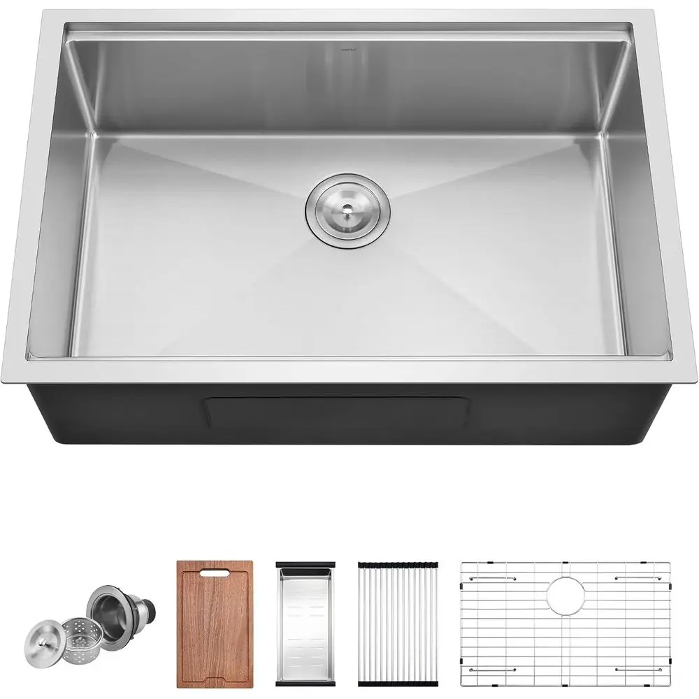 

33 Inch Kitchen Sink Undermount - 33 x 19 Undermount Kitchen Sink Workstation Deep Single Bowl 16 Gauge StainlSteel Sinks Basin