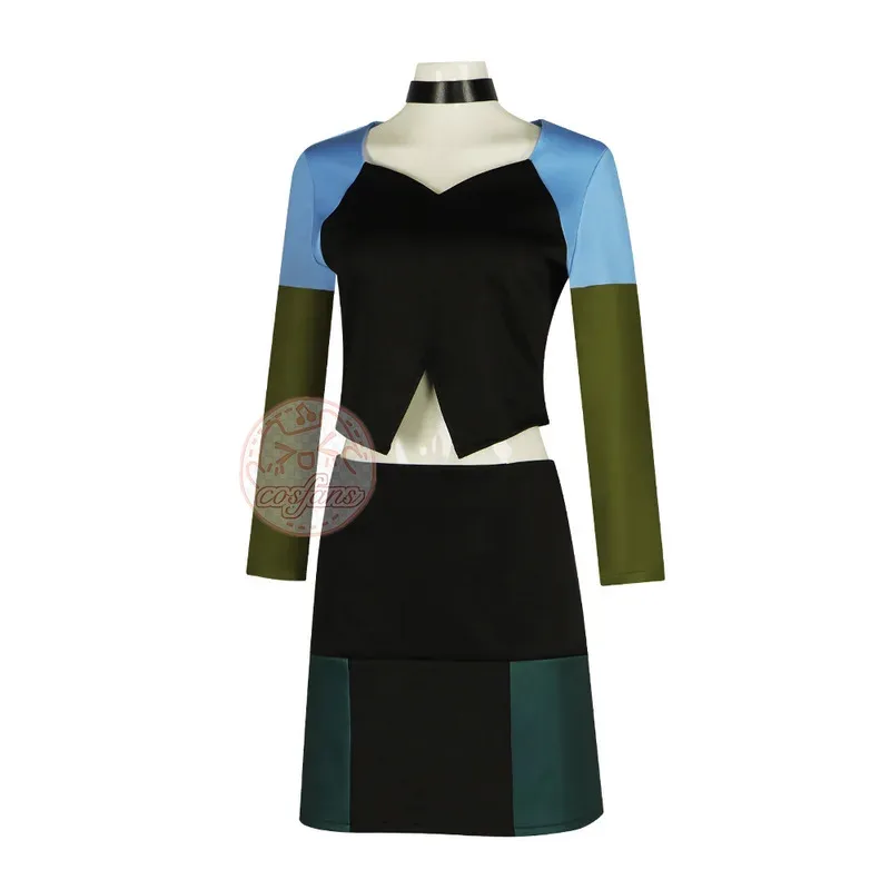 토탈 드라마 아일랜드 그웬 코스프레 의상 크롭 탑과 미니 스커트 풀 세트 카니발 의상 여성용 넥웨어 포함 jk;6