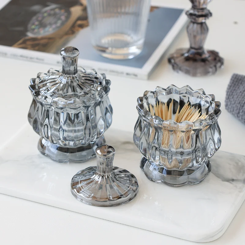 European Glass Toothpick Box for Home High-grade Crystal Glass Storage Jar Kitchen Salt Sugar Jar Candy Nuts Storage Container