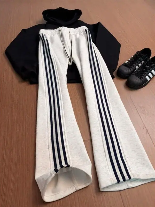 

American Sle Fitn Trousers Men's Autumn Winter Fce Lined Stripe Straight Leg Long Pants Cleanfit Flared Pants