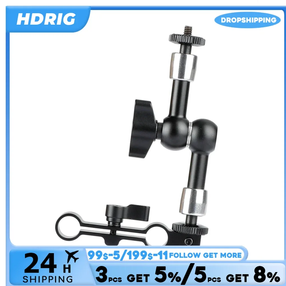 Braço mágico articulado flexível HDRIG de 7" e braçadeira de haste dupla de 15 mm com 360 °   Giratório e 90 °   Cabeça esférica inclinada para acessórios de câmera