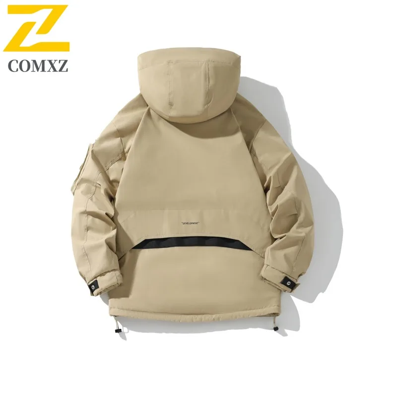 COMXZ Men Cotton Padded Jacket Multi Pocket High Quality Waterproof Skiing Padding Coat Mountaineering Warm Snowy Down Jackets