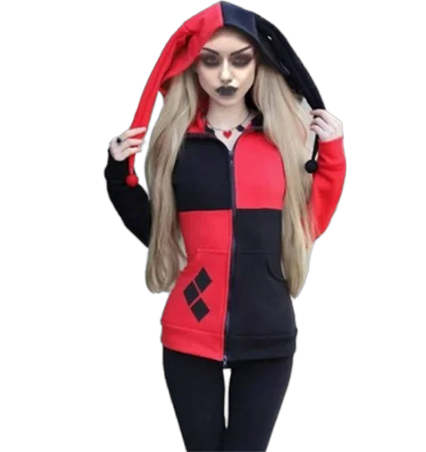 Cosplay jaqueta fina com capuz adulto meninas halloween costura com capuz palhaço suéter jaqueta com zíper