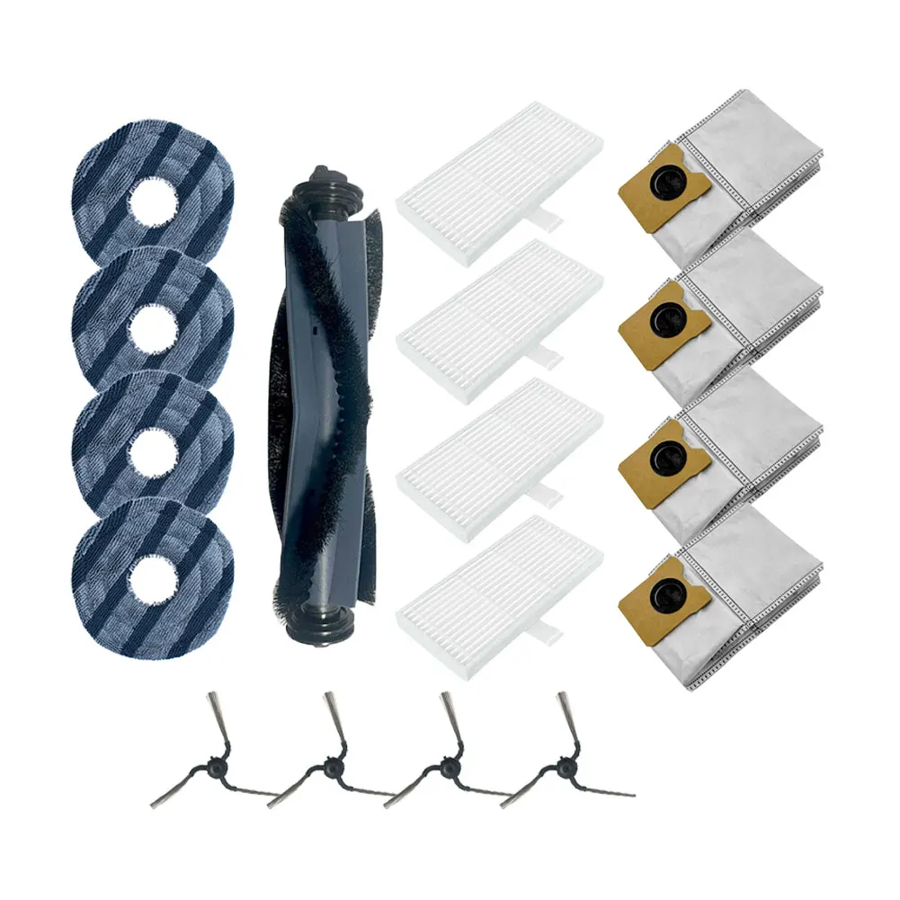 

For Omni C10 Compatible Accessory Kit for Eufy Vacuum Cleaner: 1 Main Brush 4 Side Brushes 4 Filters 4 Dust Bags 4 Wipes