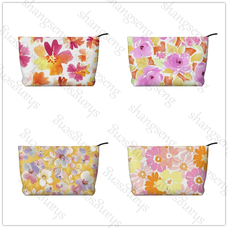 

Flower Ink wash painting Cosmetic bag toiletry storage bag ladies box, corduroy cosmetic bag, travel zipper storage bags