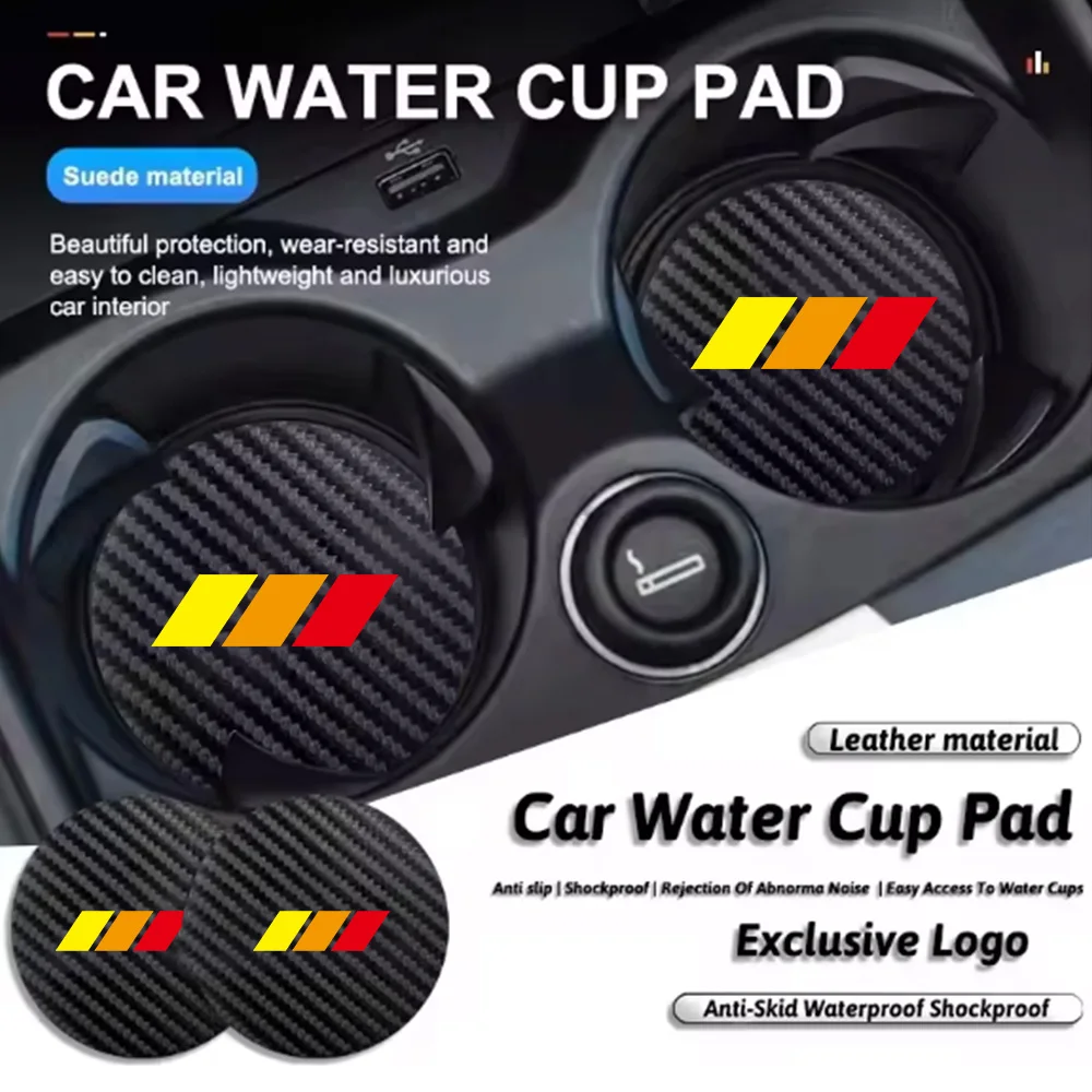 Yellow-Orange-Red Diagonal Line Car Cup Mat with Carbon Fiber Pattern, Non-Slip Car Mat, Storage Slot, Cup Slot, Storage Mat, Car Interior Decoration Accessories Collection