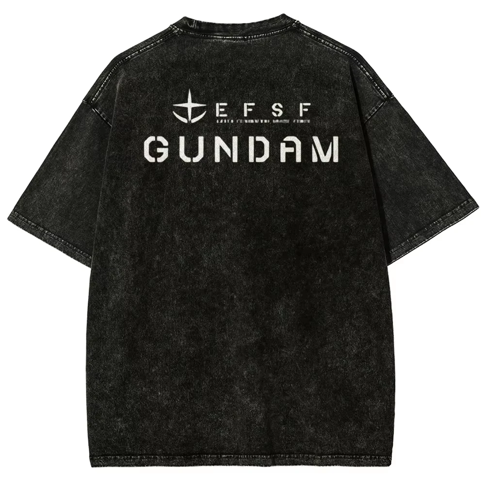 Gundam RX-78-2 T Shirt Men Vintage Acid Wash Mecha Monochrome Streetwear Retro Mobile Suit Japanese EFSF Graphic Tees