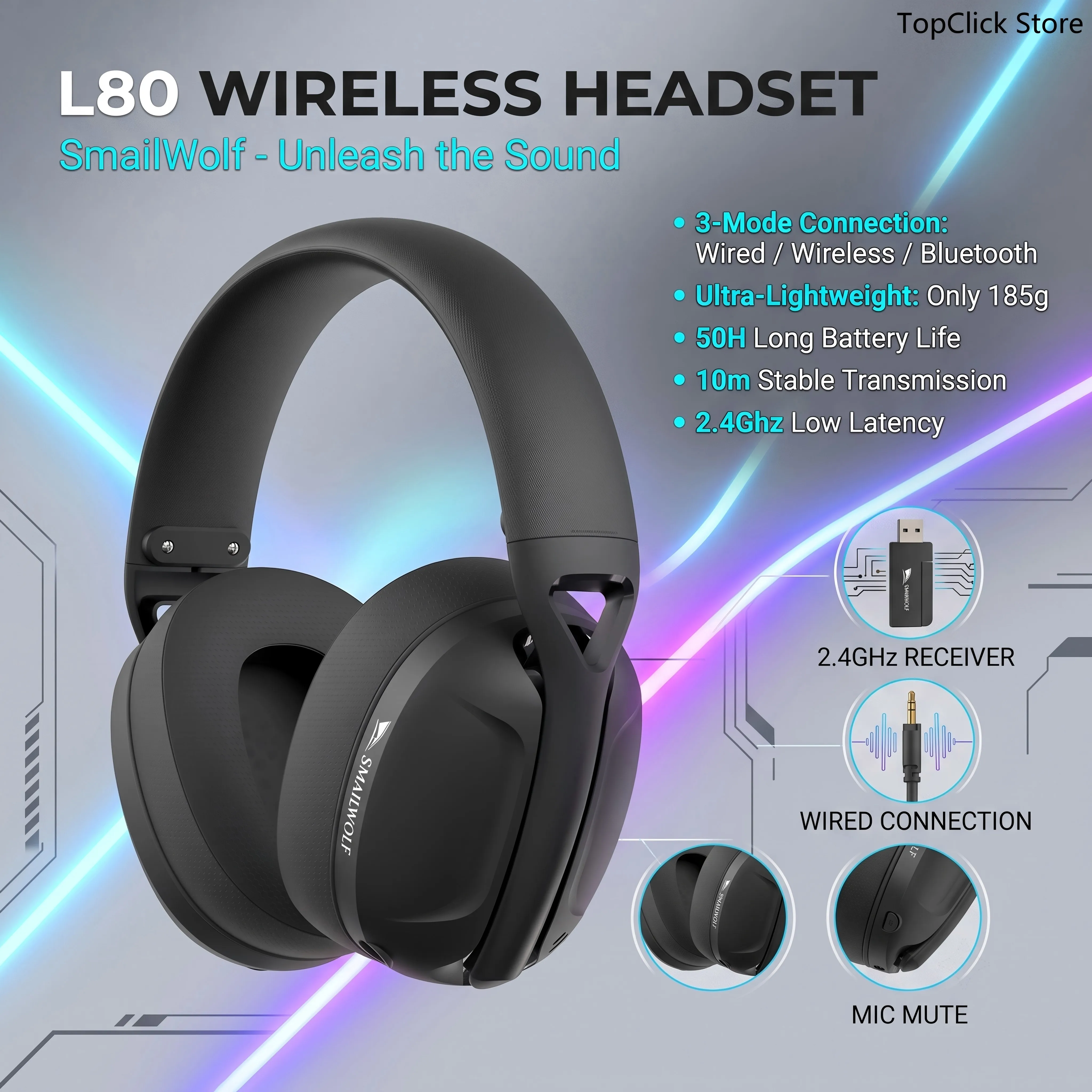 SMAILWOLF L80 Wireless Gaming Headset with Microphone