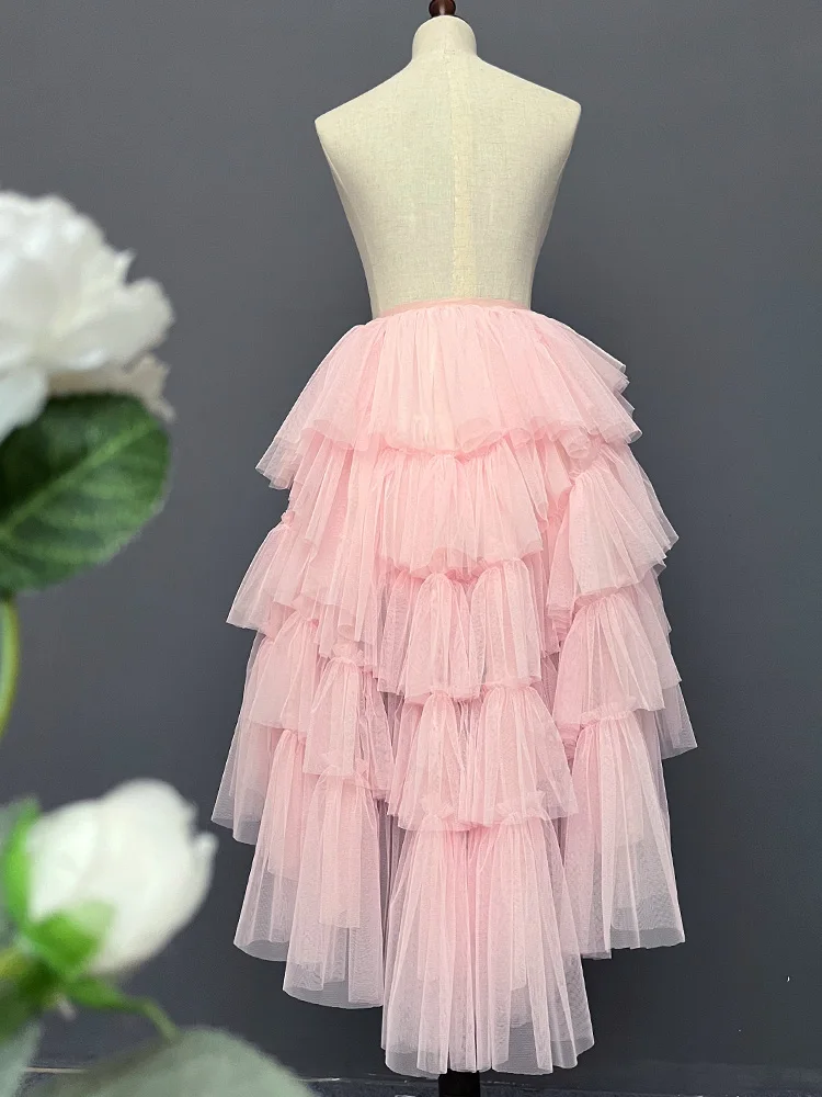 Sweet Lolita Asymmetrical Mesh Ball Gown Princess JSK Skirt Women Elegatn Stage Show Event Performance Party Skirts