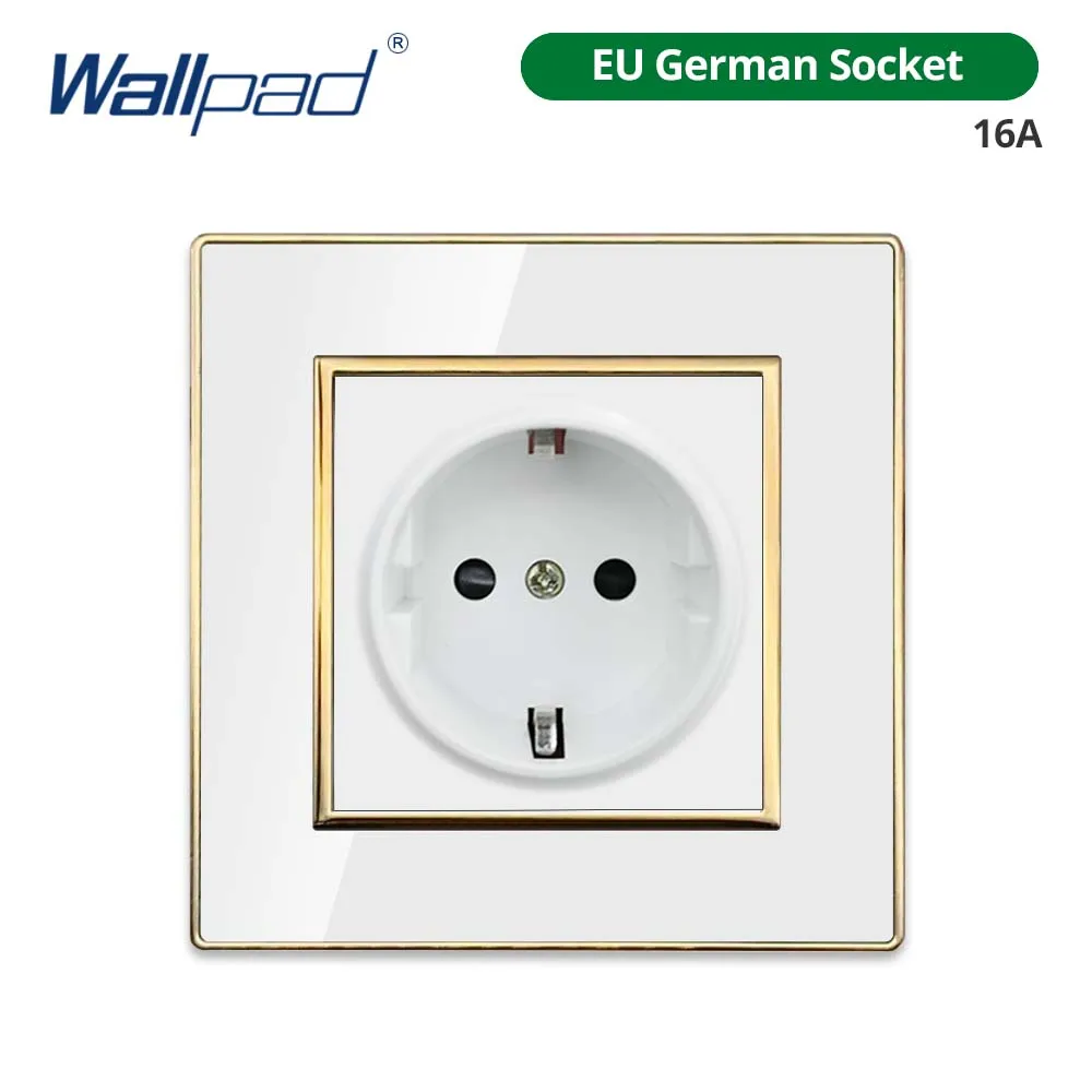 Wallpad Weißes Acryl-Panel mit goldenem Rand, 2-Wege-Wandlichtschalter mit LED-Anzeige, EU-Steckdose mit USB