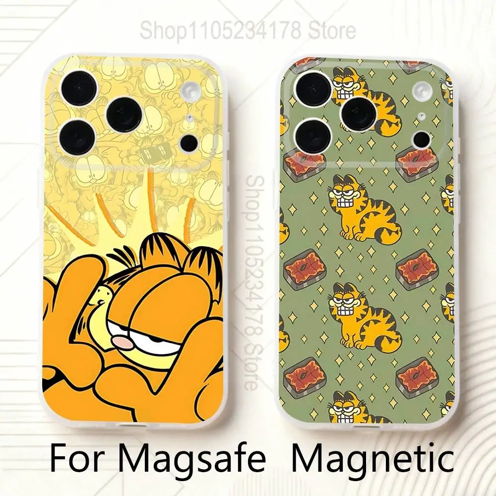 

Gluttonous Cat G-GarfieldeS Frosted Clear Magnetic Phone Case for iPhone 17,16,15,14,13,12,11 Pro,Max,Plus,Mini,Air,E