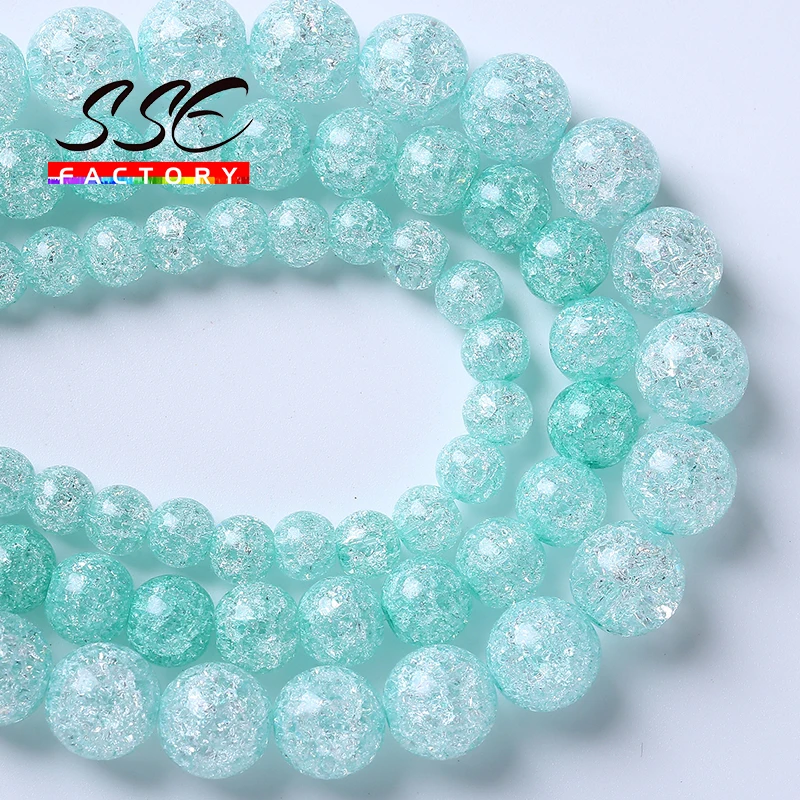 Natural Snow Blue Cracked Quartz Beads Crystal Glass Round Loose Beads For Jewelry Making DIY Bracelet Necklaces 6 8 10 12mm 15