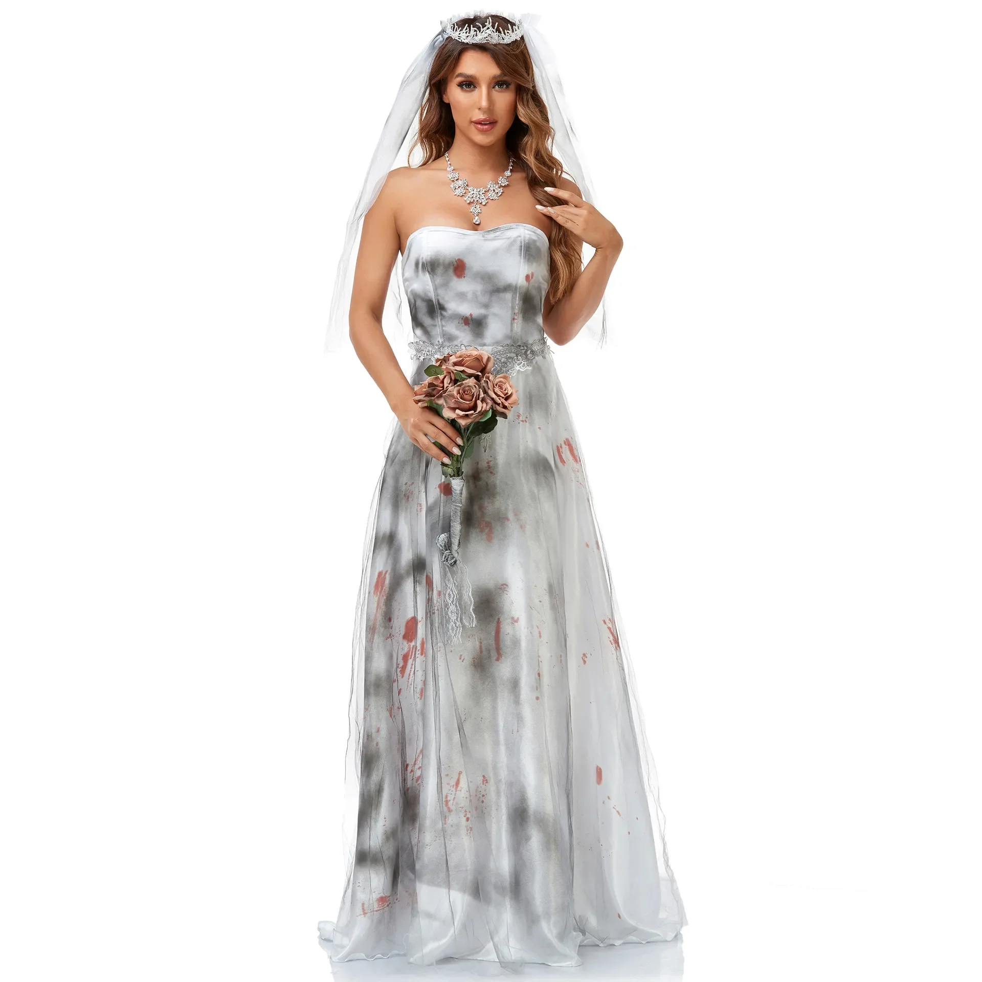 Costume Effrayant de Vampire de Zombie pour Femme, Tenue de Carnaval d'Halloween, Déguisement de la Mariée Fantôme, Robe de Soirée de Barrage Cosplay