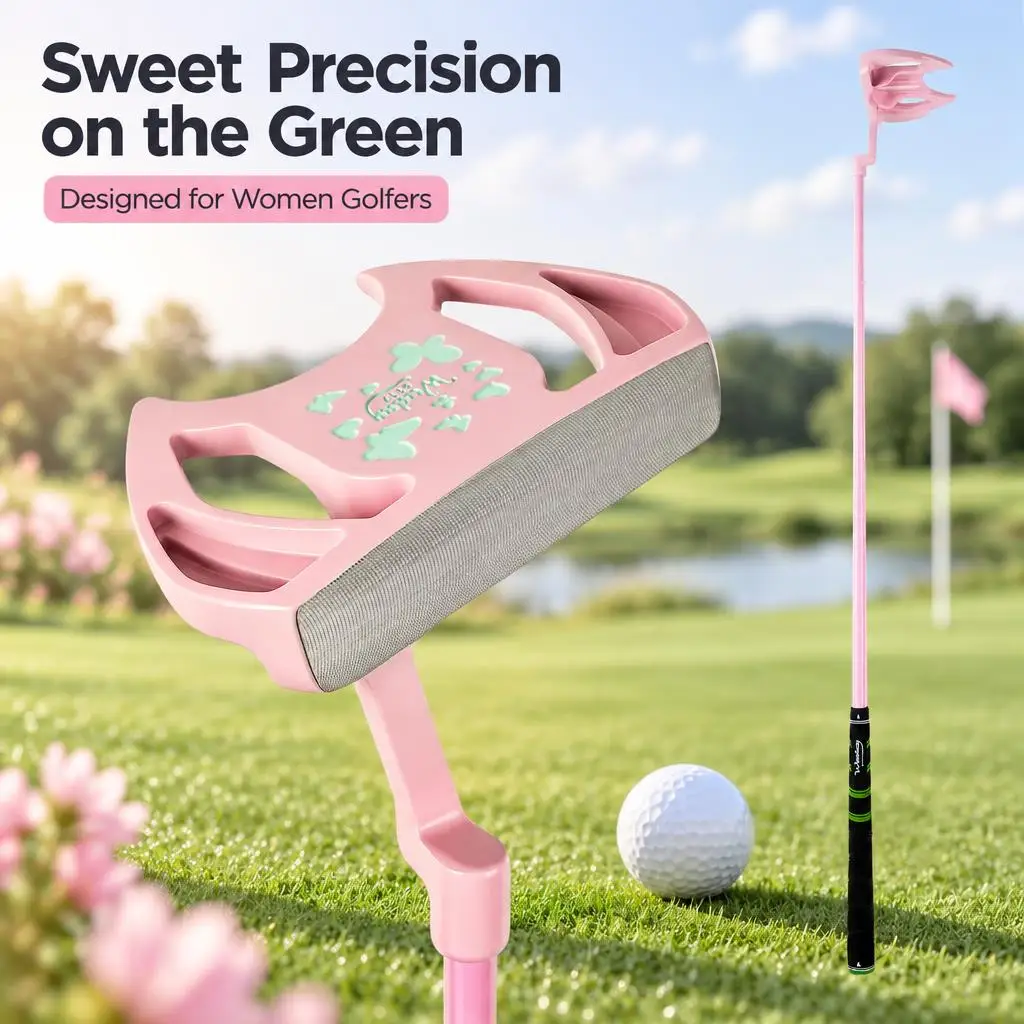 Pink Golf Putter, Available for Left or Right Hand Use, with a Stylish Pink Appearance Design, Open-Style Precision Aiming Structure, and a Non-Slip Textured Grip for Enhanced Feel. Ideal for Female Golf Enthusiasts, Beginner Golfers, Golfers Who Value Stylish Equipment, and Golf Gift Buyers