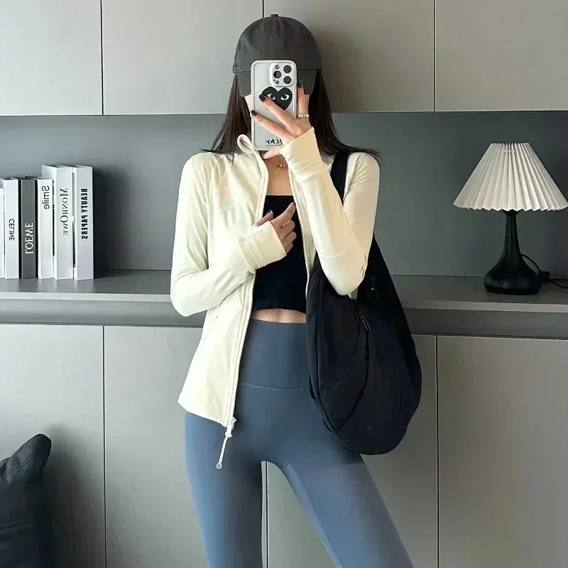 Women Define Long Sleeve Sports Jacket With Pockets High Elastic Fitness shaping Running Zip Up Jackets Workout Coat Top