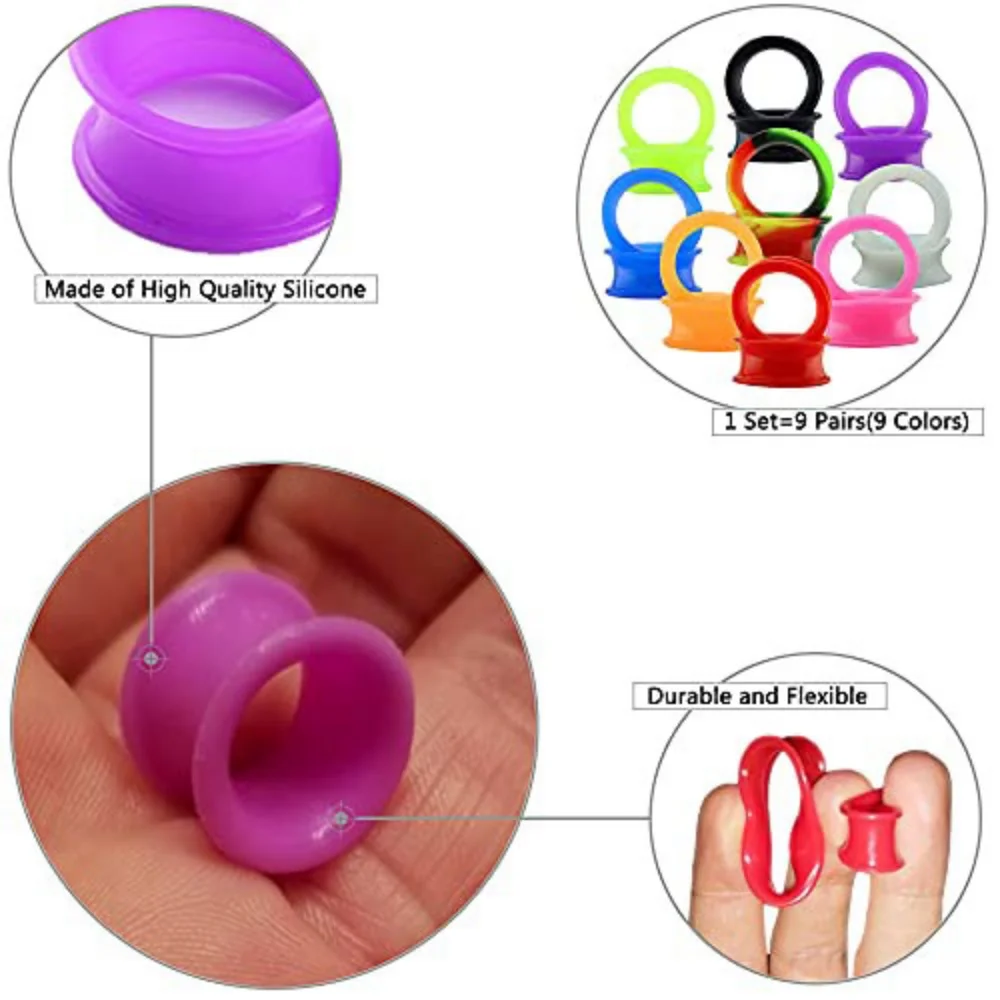 9 Pairs Silicone Flexible Thin Ear Plugs Tunnels Double Flared Expander Ear Gauges Piercing For Men And Women
