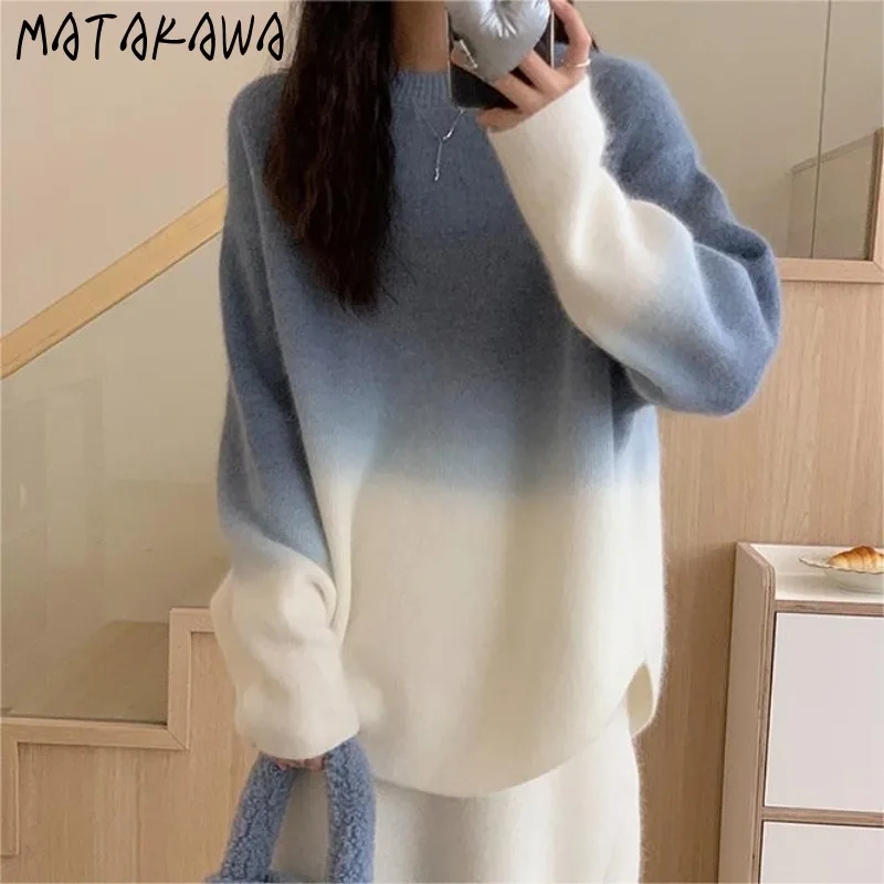 

Matakawa Autumn Winter Sweaters Women Tops Contrast Color Korean Fashion Warm Sweet Pull Femme Simple Chic Sueter Mujer