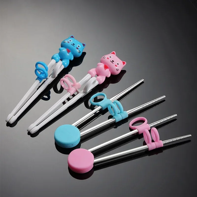 1pc Cute Portable Kids Learning Training Chopsticks Reusable Stainless Steel Chopsticks for Child